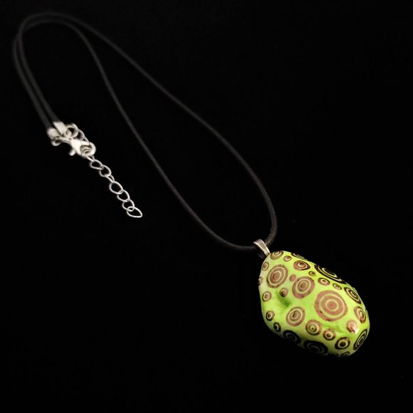 Hand Painted Dot Art Pendant, Lime Green and Copper - Picture 3 of 6